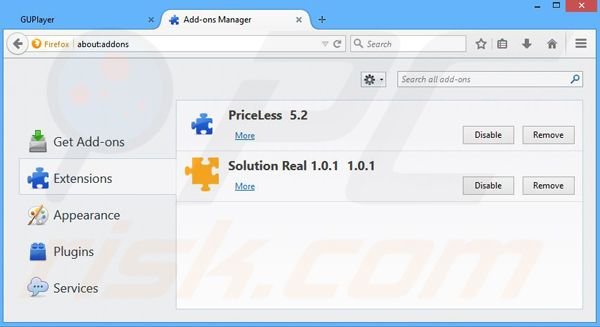 Removing GUPlayer ads from Mozilla Firefox step 2
