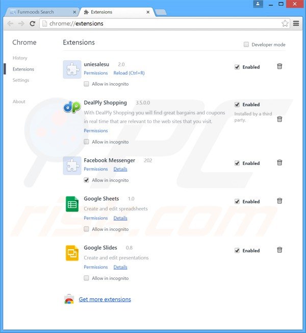 Removing searchfunmoods.com related Google Chrome extensions