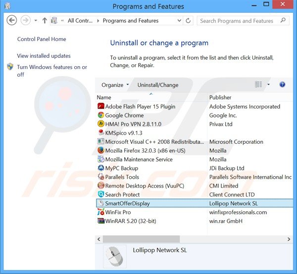 smartofferdisplay adware uninstall via Control Panel