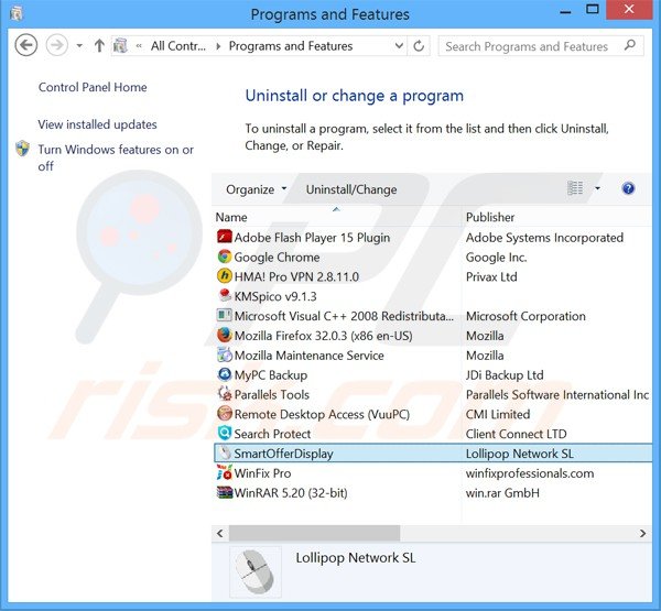 smartofferdisplay adware uninstall via Control Panel