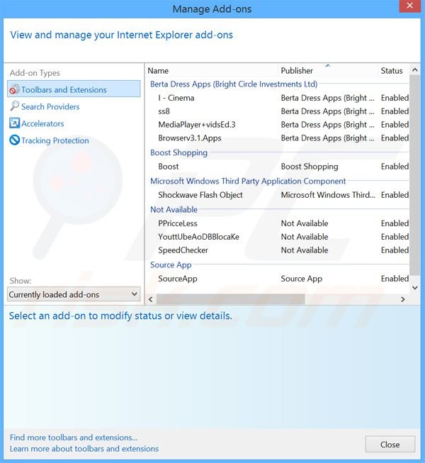 Removing WebBrowser ads from Internet Explorer step 2