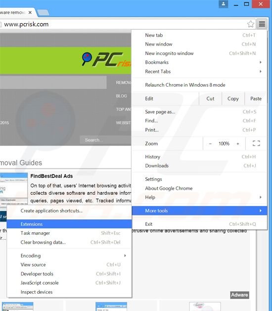 Removing BetterDeals  ads from Google Chrome step 1