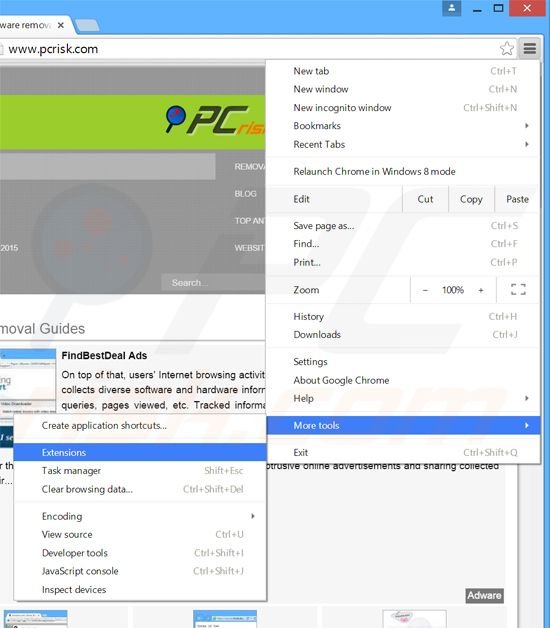 Removing BetterDeals  ads from Google Chrome step 1