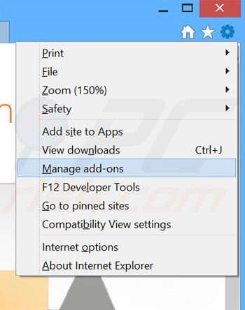 Removing Com Notification ads from Internet Explorer step 1