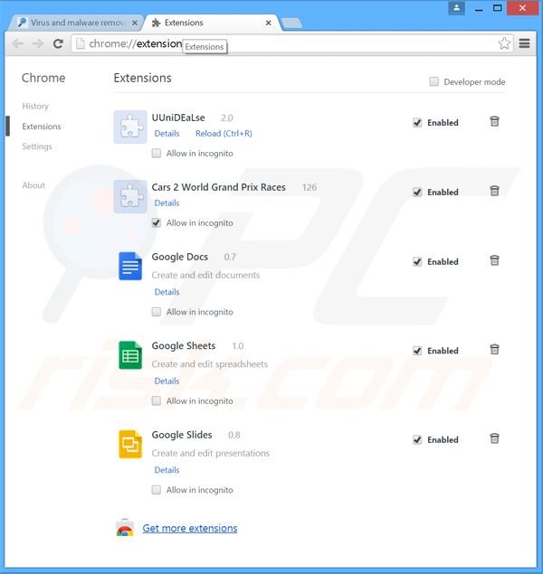 Removing Eppink ads from Google Chrome step 2