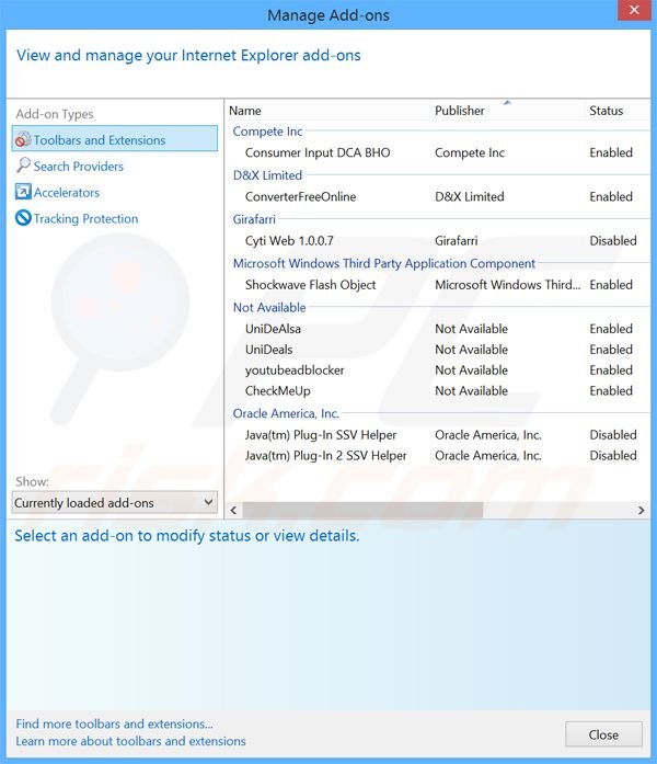 Removing LolliScan ads from Internet Explorer step 2