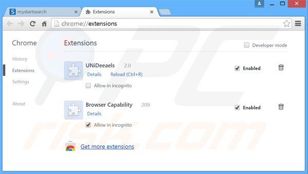 Removing luckysearches.com related Google Chrome extensions