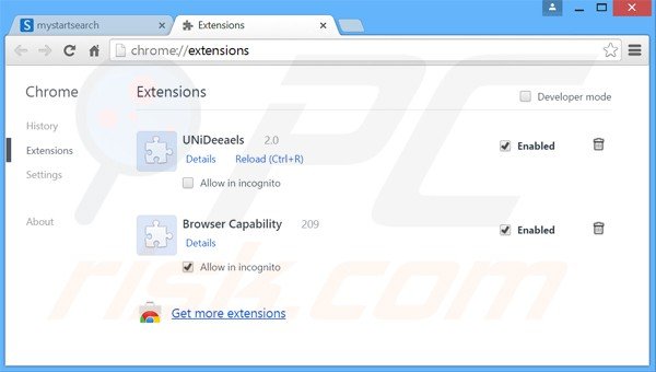 Removing luckysearches.com related Google Chrome extensions