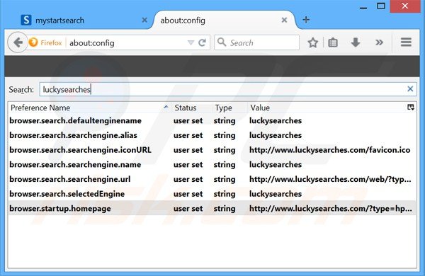 Removing luckysearches.com from Mozilla Firefox default search engine