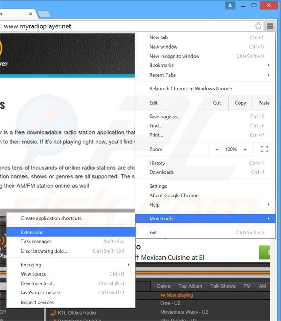 Removing MyRadioPlayer  ads from Google Chrome step 1