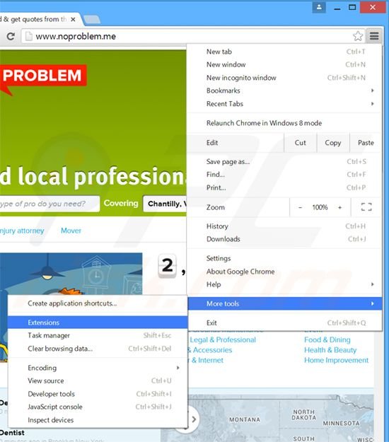 Removing NoProblemPPC  ads from Google Chrome step 1