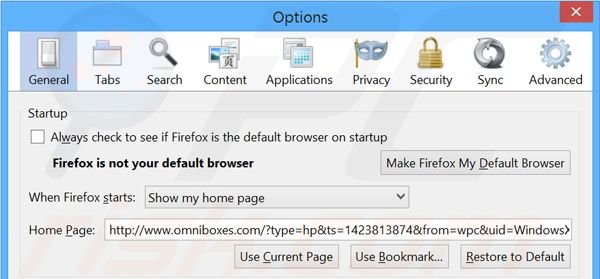 Removing omniboxes.com from Mozilla Firefox homepage