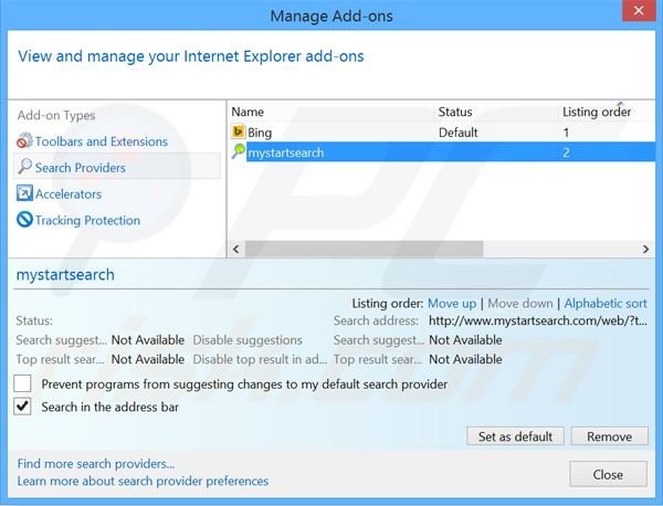 Removing omniboxes.com from Internet Explorer default search engine