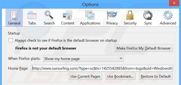 Removing oursurfing.com from Mozilla Firefox homepage