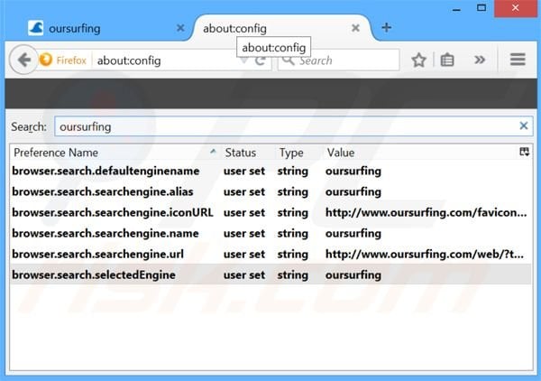 Removing oursurfing.com from Mozilla Firefox default search engine
