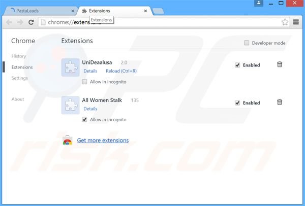 Removing PastaLeads ads from Google Chrome step 2