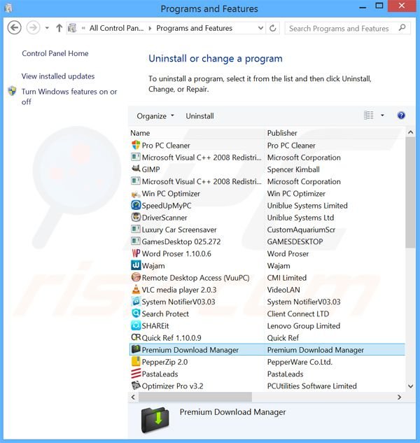 Premium Download Manager adware uninstall via Control Panel