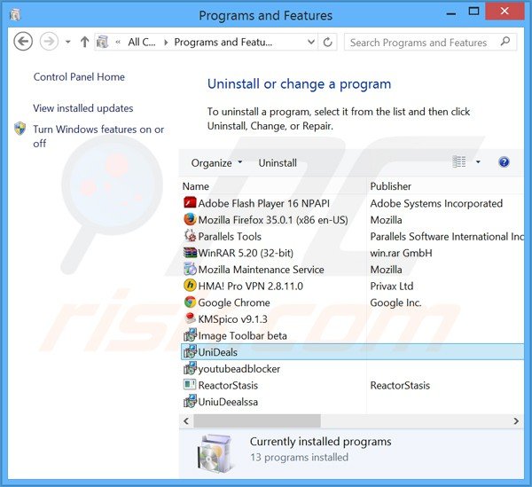 unideals adware uninstall via Control Panel