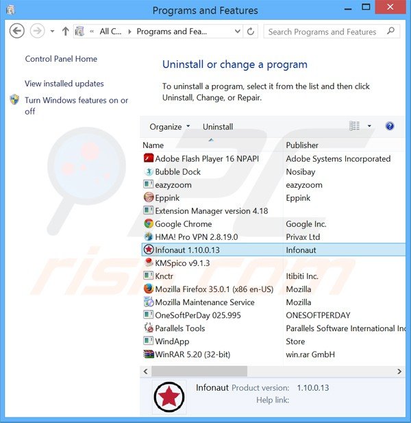 infonaut adware uninstall via Control Panel