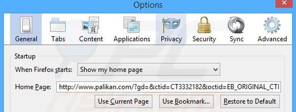Removing palikan.com from Mozilla Firefox homepage