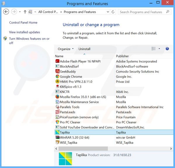 palikan.com browser hijacker uninstall via Control Panel