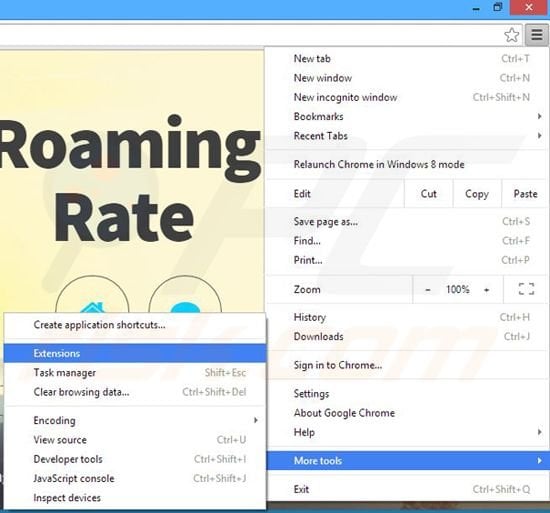 Removing Roaming Rate ads from Google Chrome step 1