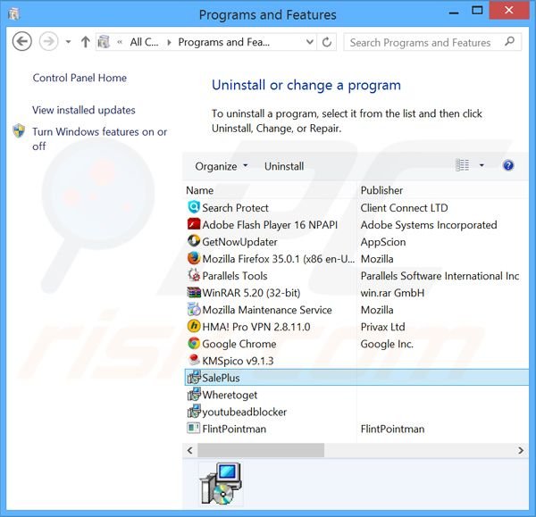 SalePlus adware uninstall via Control Panel