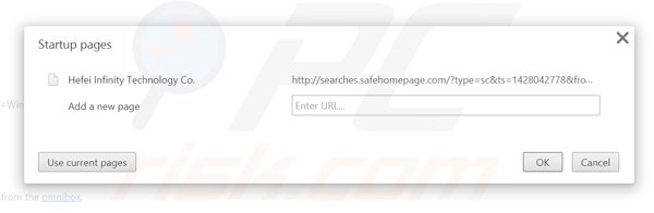 Removing searches.safehomepage.com from Google Chrome homepage