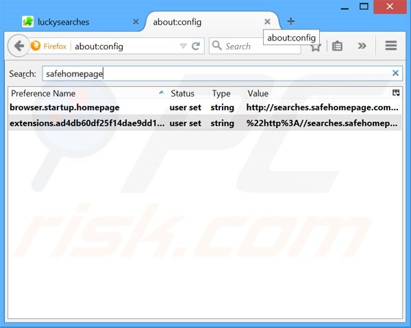 Removing searches.safehomepage.com from Mozilla Firefox default search engine