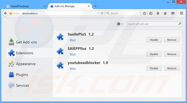 Removing SpeedCheckApp ads from Mozilla Firefox step 2