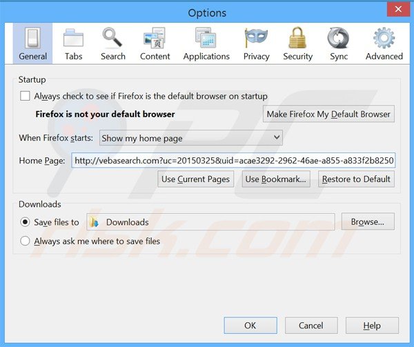 Removing vebasearch.com from Mozilla Firefox homepage
