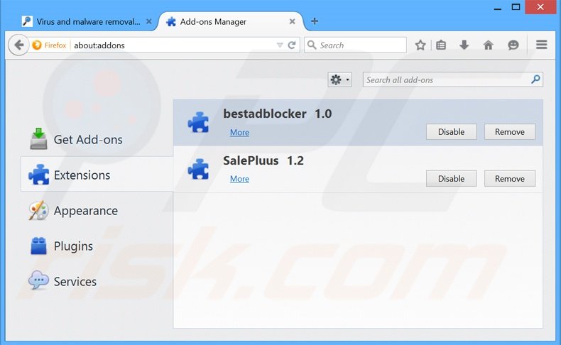 Removing bestadblocker ads from Mozilla Firefox step 2