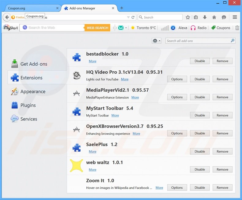 Removing Coupoon ads from Mozilla Firefox step 2