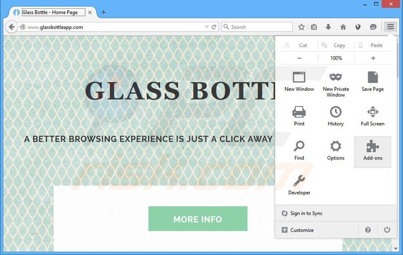Removing glass bottle ads from Mozilla Firefox step 1