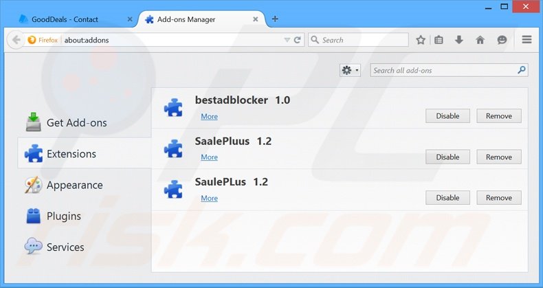 Removing GoodDeals ads from Mozilla Firefox step 2