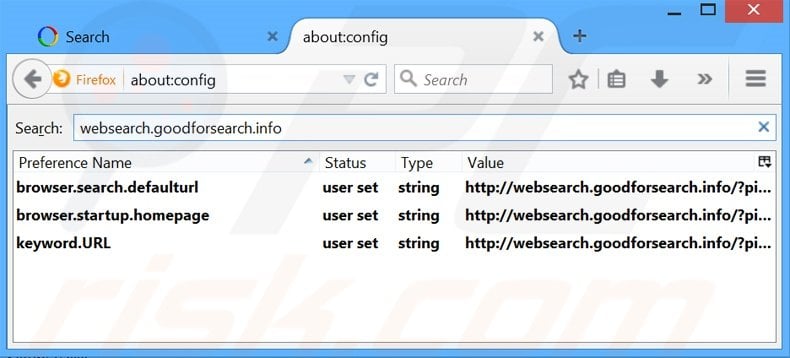 Removing websearch.goodforsearch.info from Mozilla Firefox default search engine