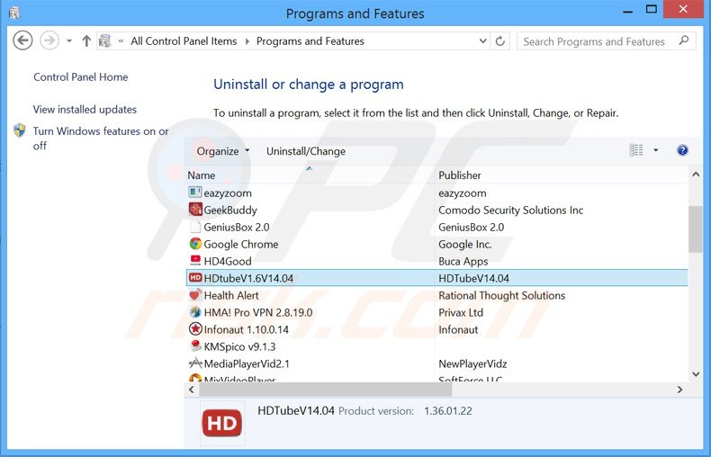 hdtube adware uninstall via Control Panel