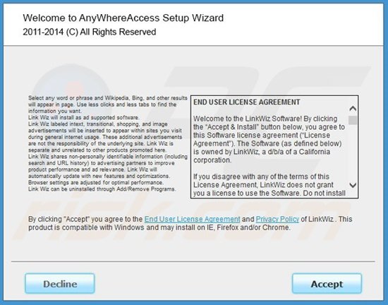 Deceptive installer used in LinkWiz distribution