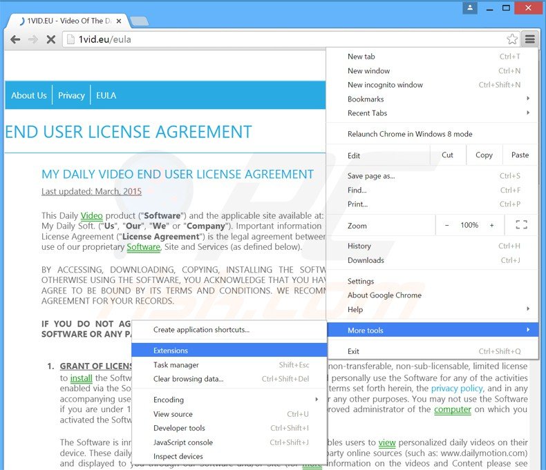 Removing My Daily Video  ads from Google Chrome step 1