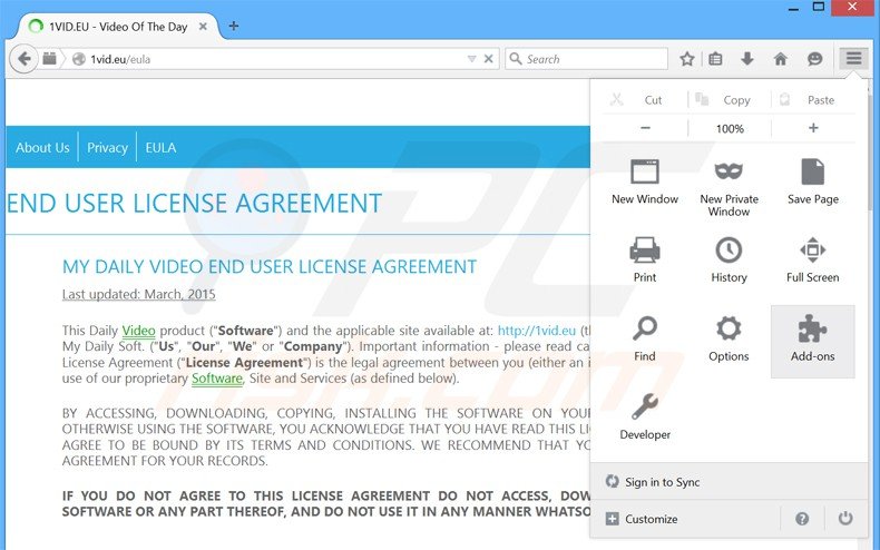 Removing My Daily Video ads from Mozilla Firefox step 1