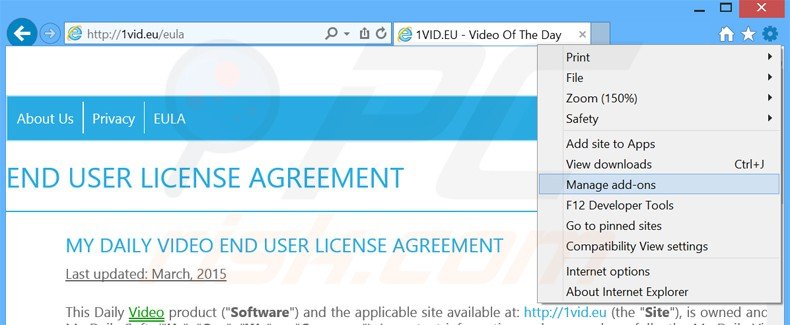 Removing My Daily Video ads from Internet Explorer step 1
