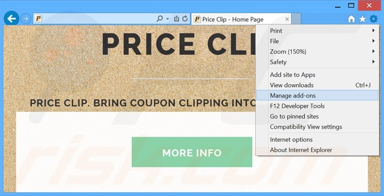 Removing Price Clip ads from Internet Explorer step 1