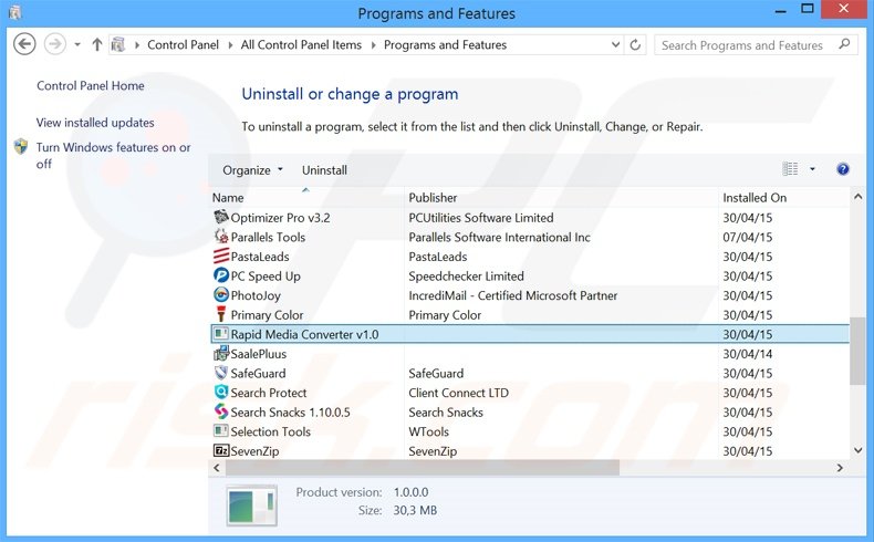 Rapid Media Converter adware uninstall via Control Panel