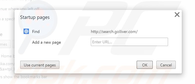 Removing search.golliver.com from Google Chrome homepage