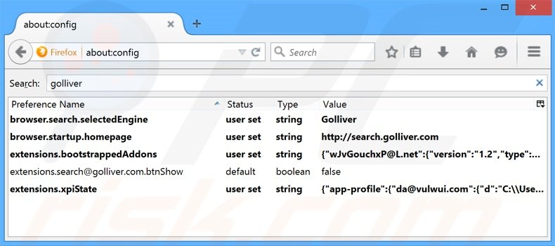 Removing search.golliver.com from Mozilla Firefox default search engine
