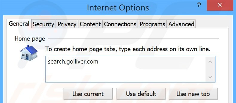 Removing search.golliver.com from Internet Explorer homepage