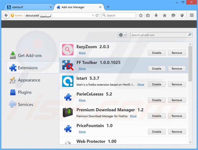 Removing search.webssearches.com related Mozilla Firefox extensions