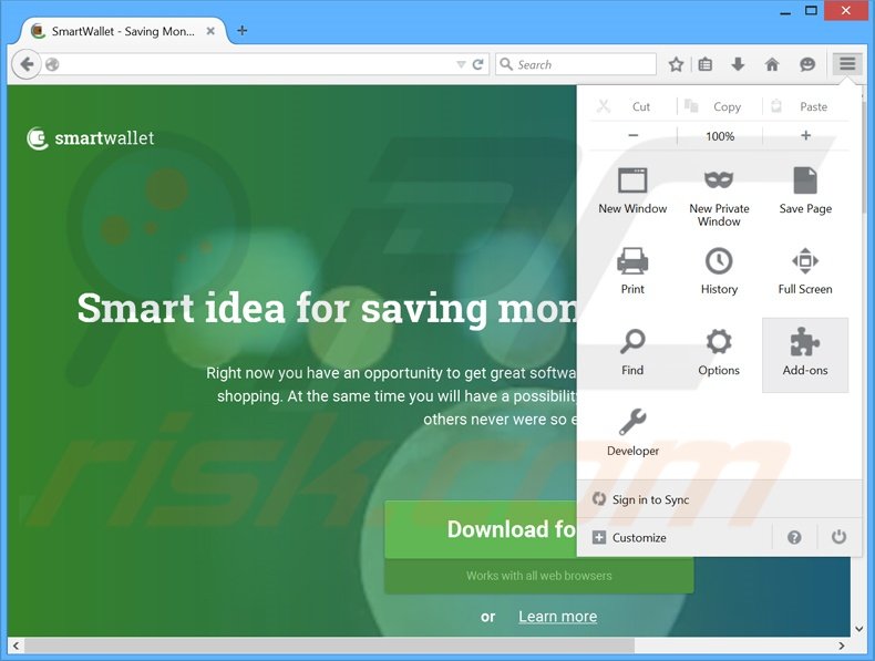 Removing SmartWallet ads from Mozilla Firefox step 1