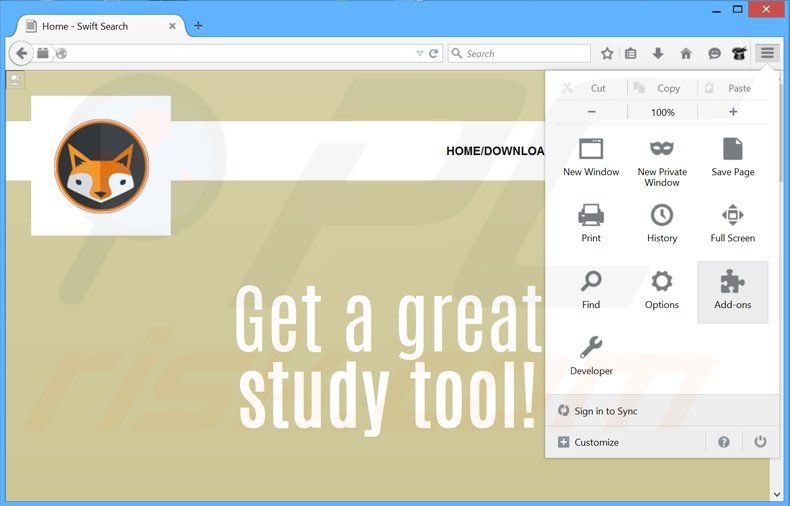 Removing Swift Search ads from Mozilla Firefox step 1