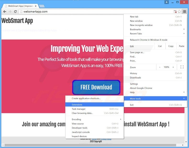 Removing websmart app from Google Chrome step 1